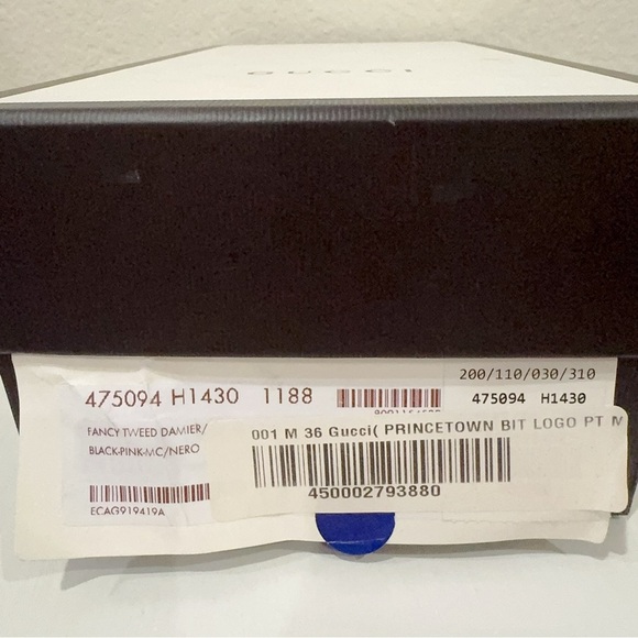 Gucci Princetown Fancy Tweed Check Damier Black Pink Woven Mules NIB Size 36 - Picture 9 of 9